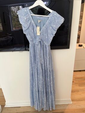 Francesca's Collections Light Blue Floral Tiered Maxi Dress